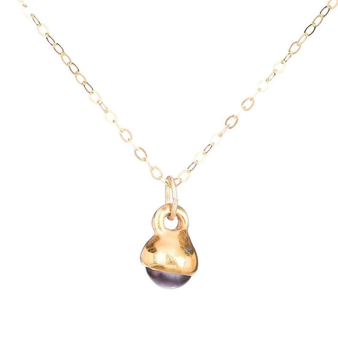 Black Pearl Drop Necklace • Gold Filled • June Birthstone Gift • Real Raw Pearl Pendant • Perfect Pearl Choker • Whimsigoth Handmade Jewelry