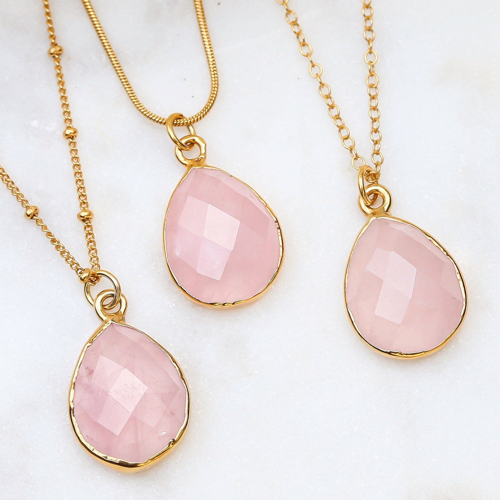 Chunky Rose Quartz Necklace • Gold Filled • Handmade Pink Fall Jewelry • Antique Style • January Birthstone • Perfect Mother of Bride Gift