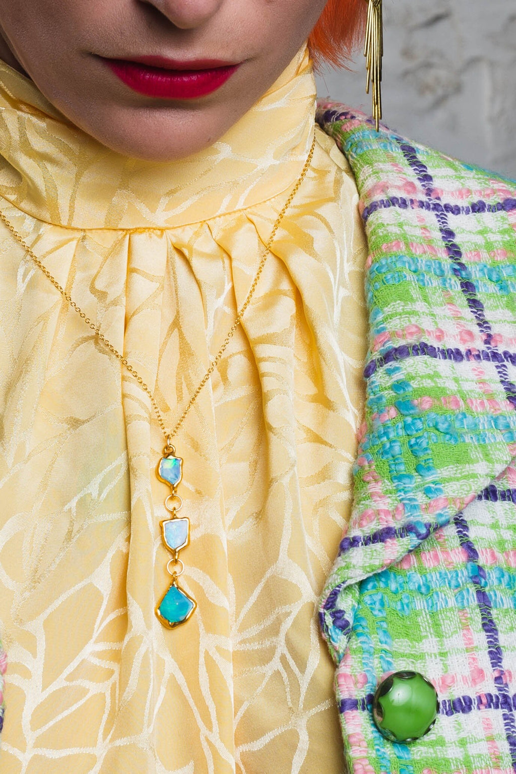Triple Raw Opal Necklace • Australian Fire Opal Pendant • Crystal Fall Jewelry • October Birthstone Gift • 24k Gold Dip • by Ringcrush
