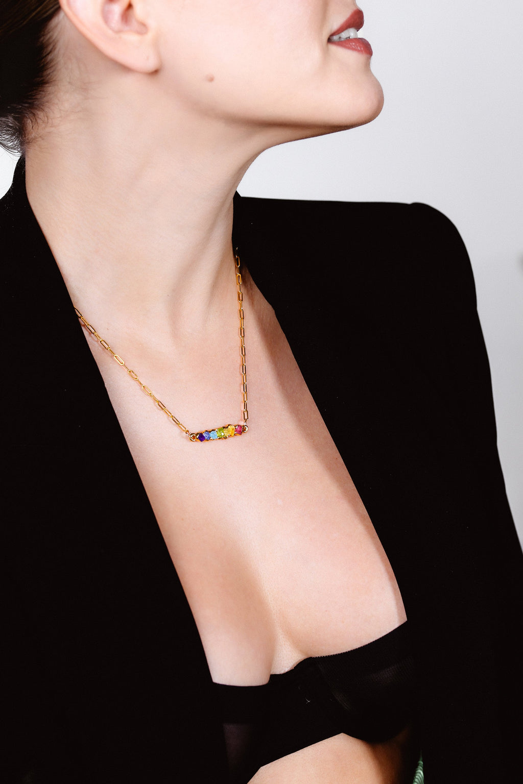 Rainbow Raw Crystal Necklace • 24k Gold Filled Gemstone Pendant • Pride Gift • Genuine Aquamarine, Citrine, Sapphire, Amethyst, Peridot