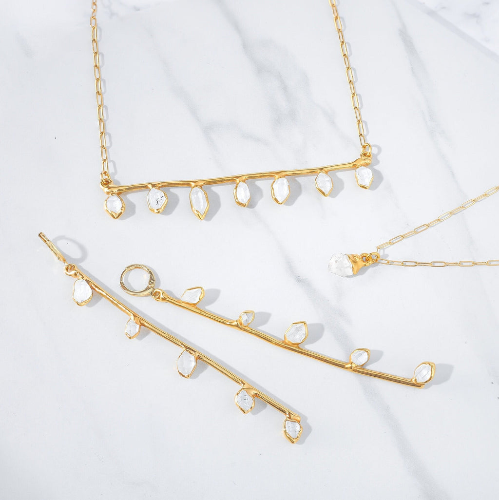 Fairy Crystal Bar Necklace • Real Raw Herkimer Diamond • Gold Filled • Crystal Choker • Tibetan Quartz • Handmade Witchy Fall Jewelry