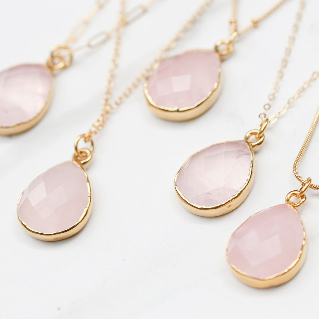 Chunky Rose Quartz Necklace • Gold Filled • Handmade Pink Fall Jewelry • Antique Style • January Birthstone • Perfect Mother of Bride Gift