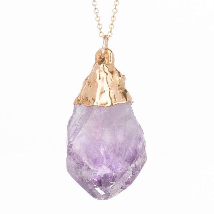 Large Raw Amethyst Necklace • Gold Filled Chain • February Birthstone • Witchy Fall Crystal Jewelry • Handmade Jewelry • Purple Gemstone