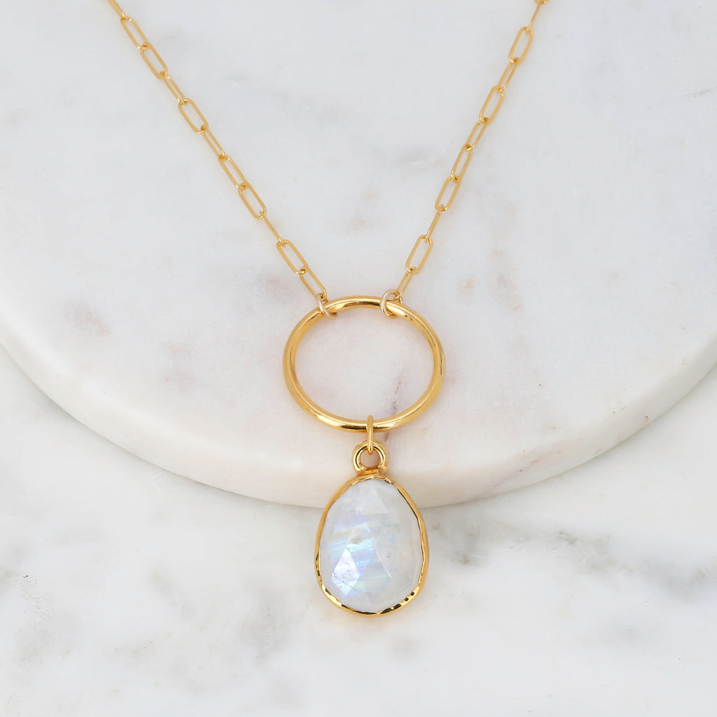 Rainbow Moonstone Necklace • O Ring Choker or Long • Witchy Fall Jewelry • Celestial Zodiac Sign Gift • June Birthstone • Gemini Gift