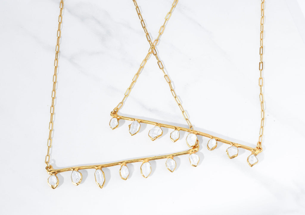 Fairy Crystal Bar Necklace • Real Raw Herkimer Diamond • Gold Filled • Crystal Choker • Tibetan Quartz • Handmade Witchy Fall Jewelry
