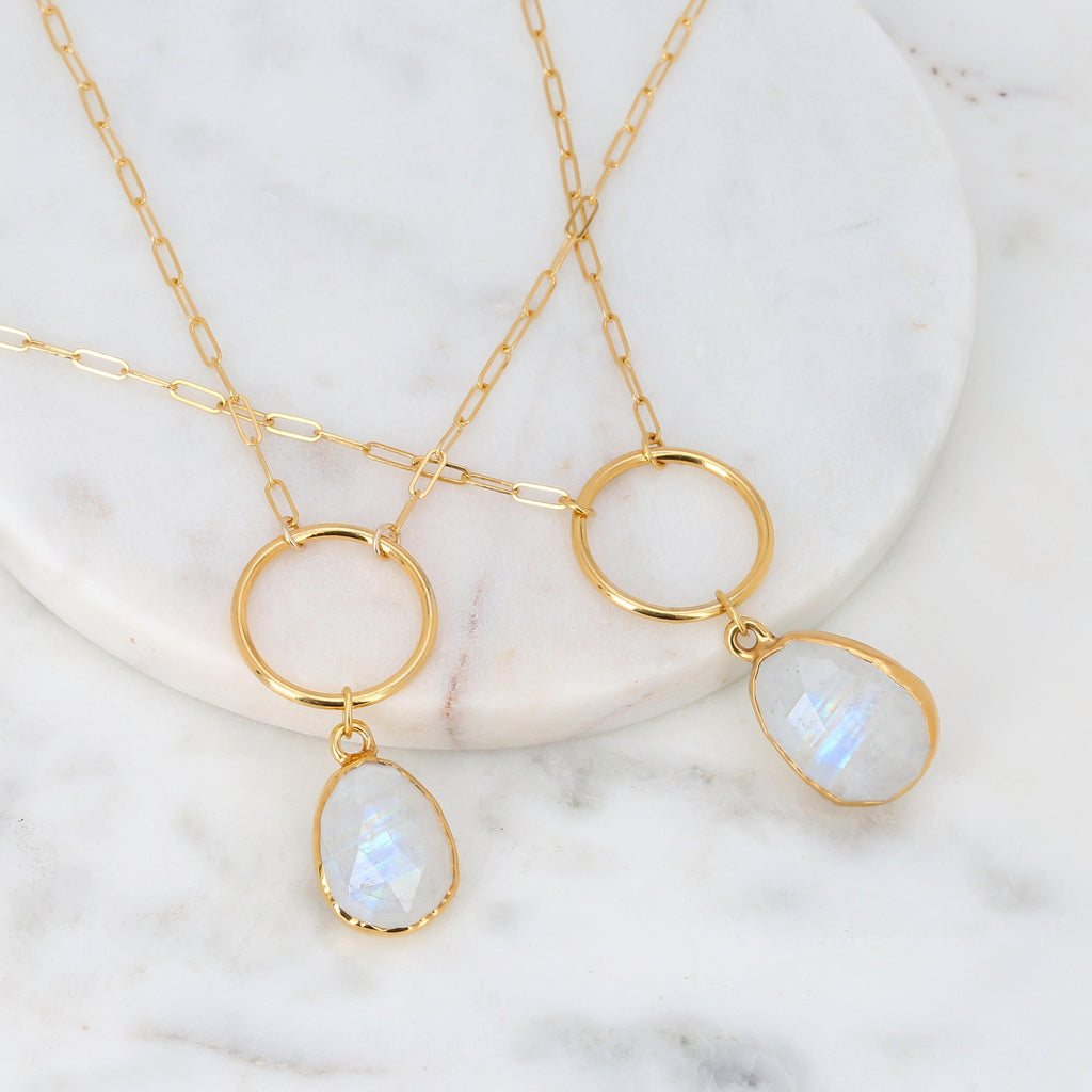 Rainbow Moonstone Necklace • O Ring Choker or Long • Witchy Fall Jewelry • Celestial Zodiac Sign Gift • June Birthstone • Gemini Gift