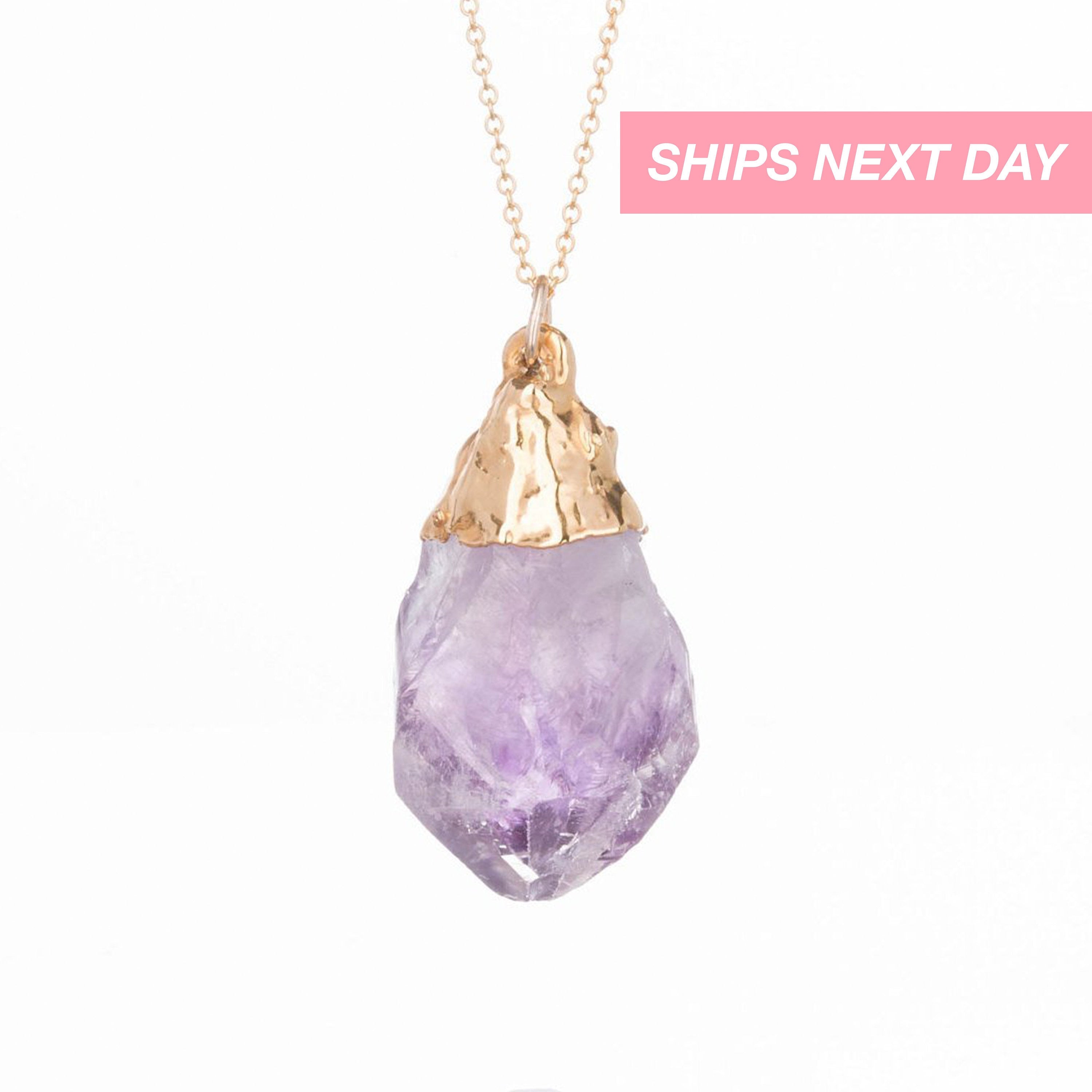 Large Raw Amethyst Necklace • Gold Filled Chain • February Birthstone • Witchy Fall Crystal Jewelry • Handmade Jewelry • Purple Gemstone