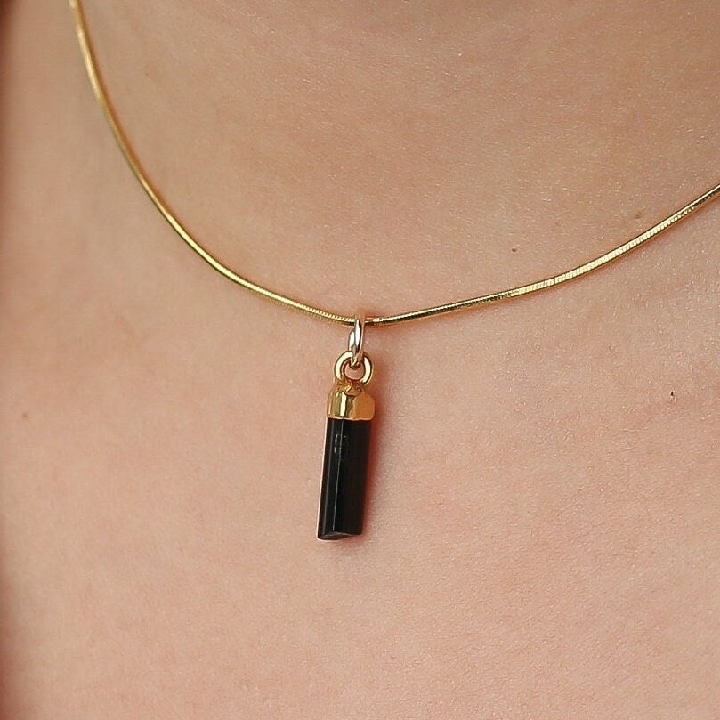 Tourmaline Crystal Choker • Witchy Raw Gemstone Necklace • 24k Gold Filled Snake Chain • Dainty Small Stone • Simple Gothic Jewelry • 14inch