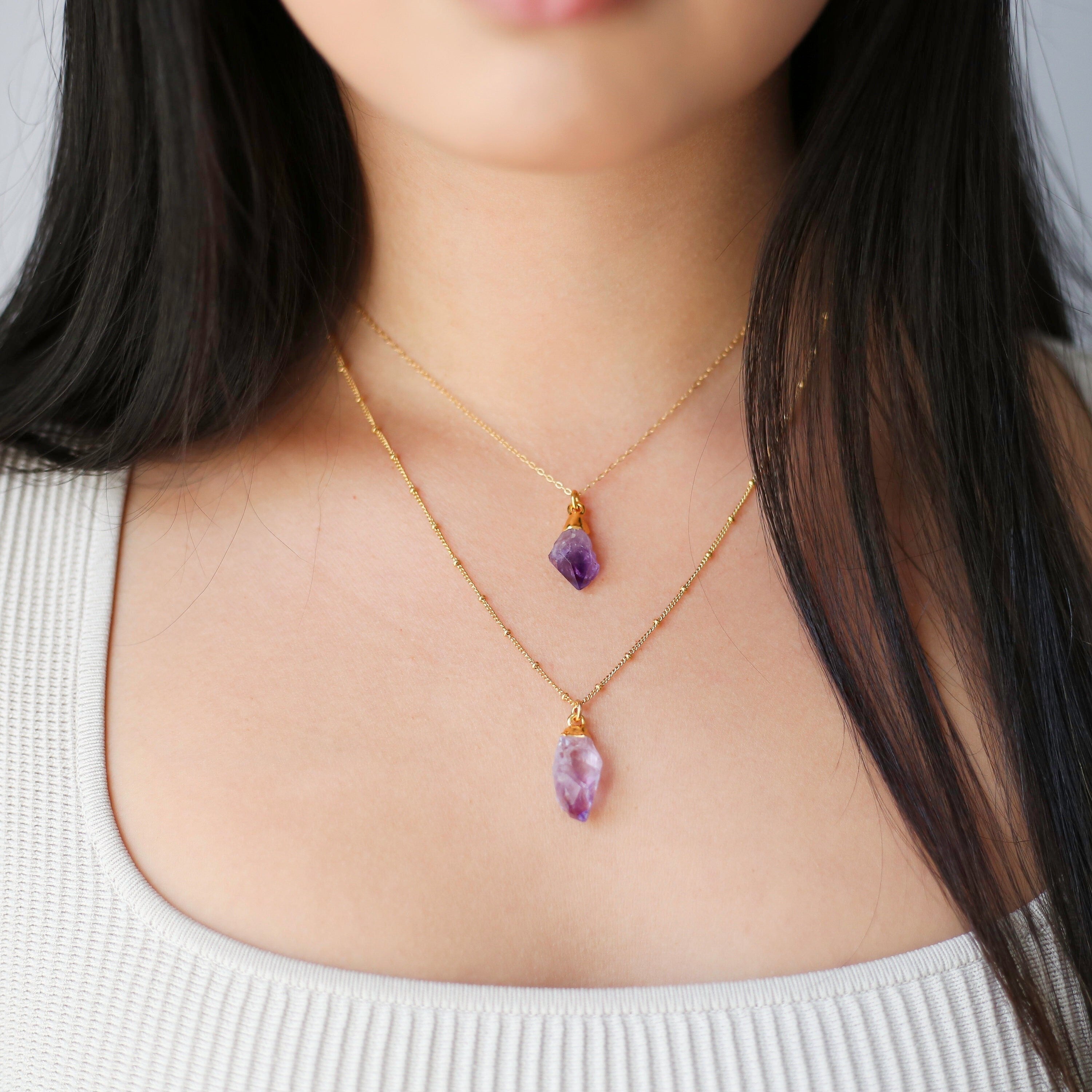 Large Raw Amethyst Necklace • Gold Filled Chain • February Birthstone • Witchy Fall Crystal Jewelry • Handmade Jewelry • Purple Gemstone