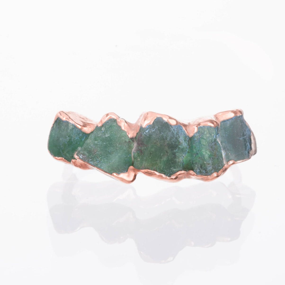 5 Stone Raw Emerald Ring in Rose Gold