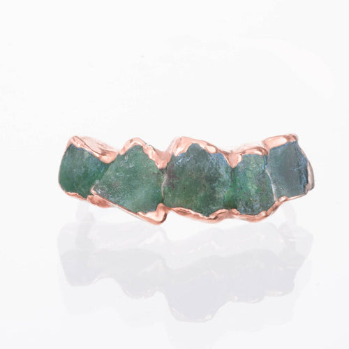 5 Stone Raw Emerald Ring in Rose Gold