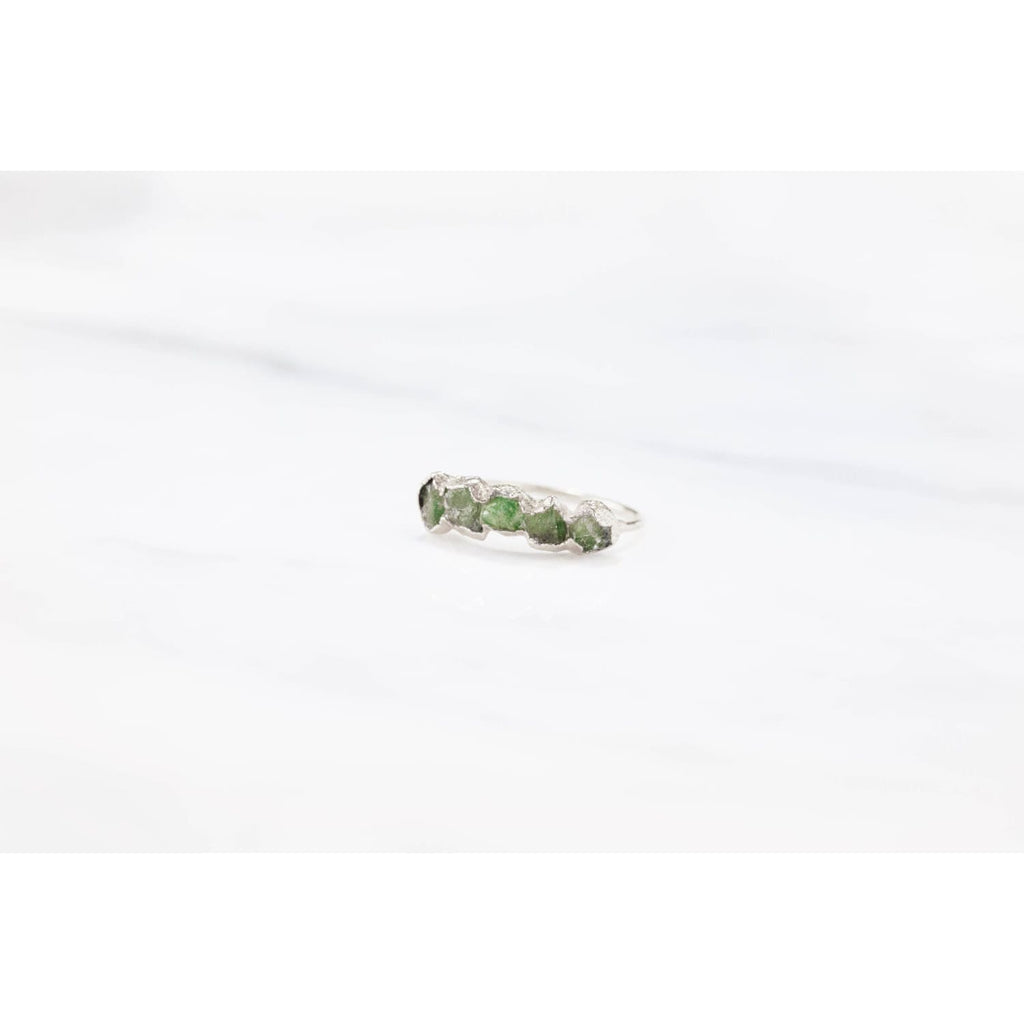 5 Stone Raw Emerald Ring in Sterling Silver