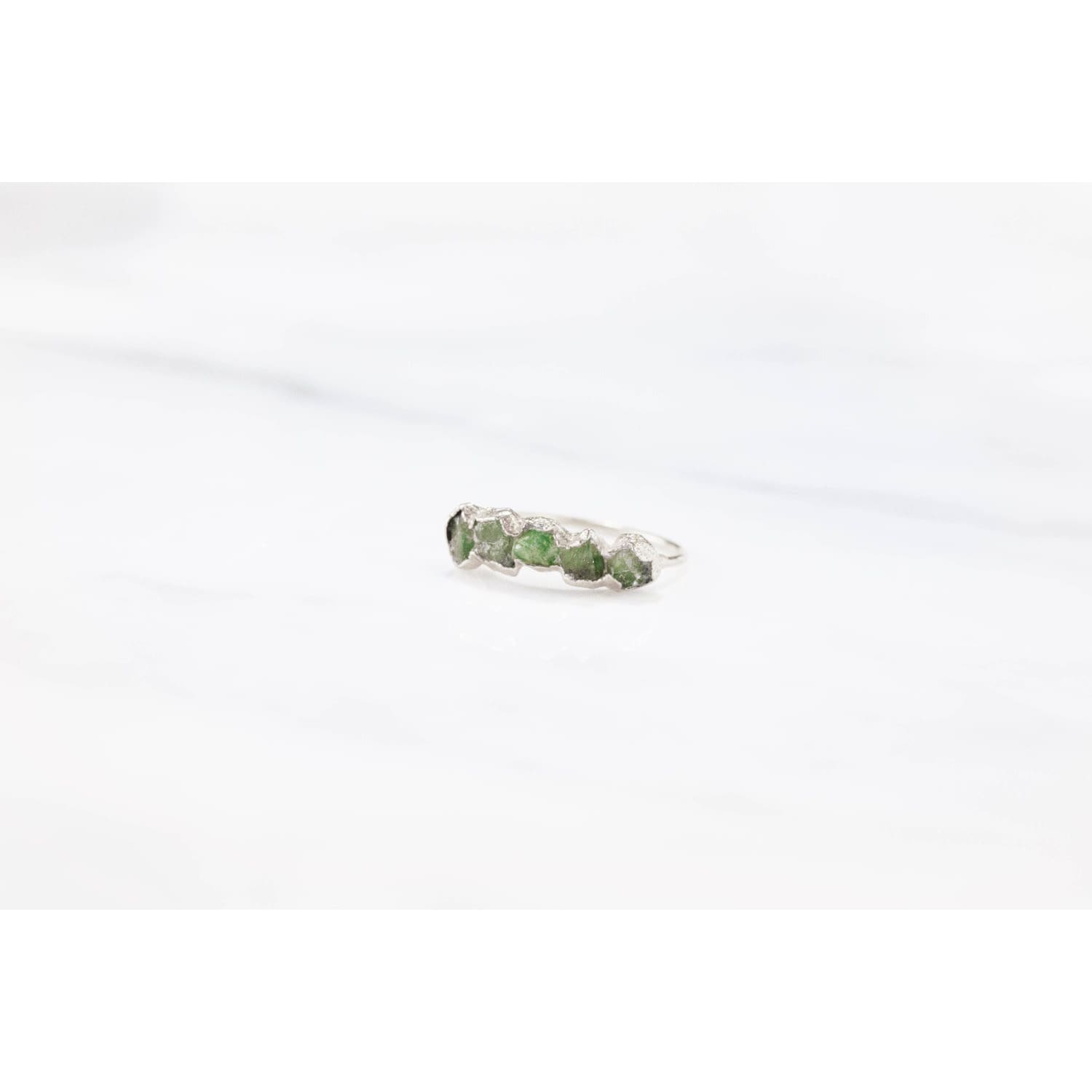 5 Stone Raw Emerald Ring in Sterling Silver