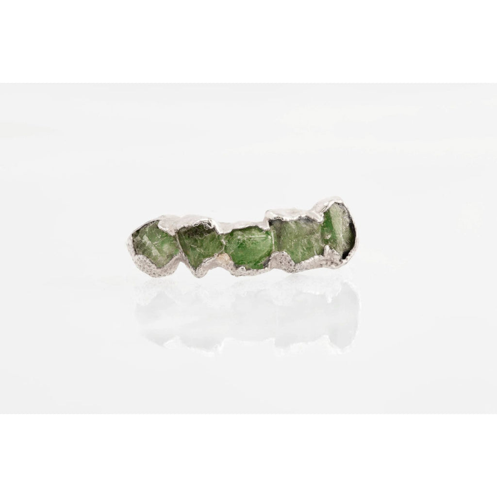 5 Stone Raw Emerald Ring in Sterling Silver