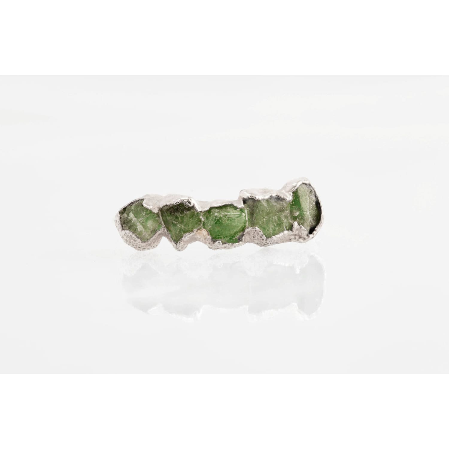 5 Stone Raw Emerald Ring in Sterling Silver