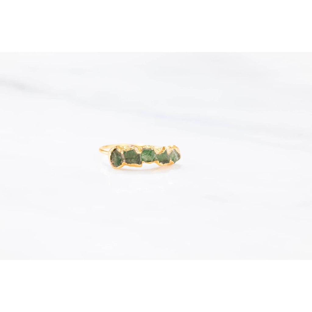 5 Stone Raw Emerald Ring in Yellow Gold