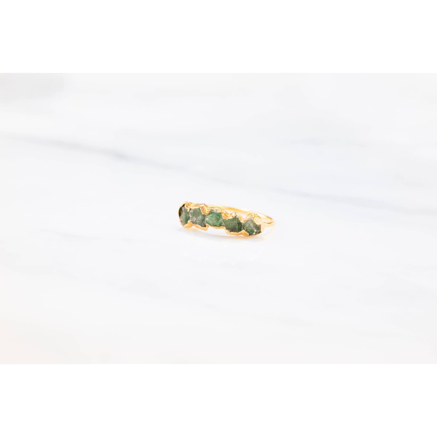 5 Stone Raw Emerald Ring in Yellow Gold