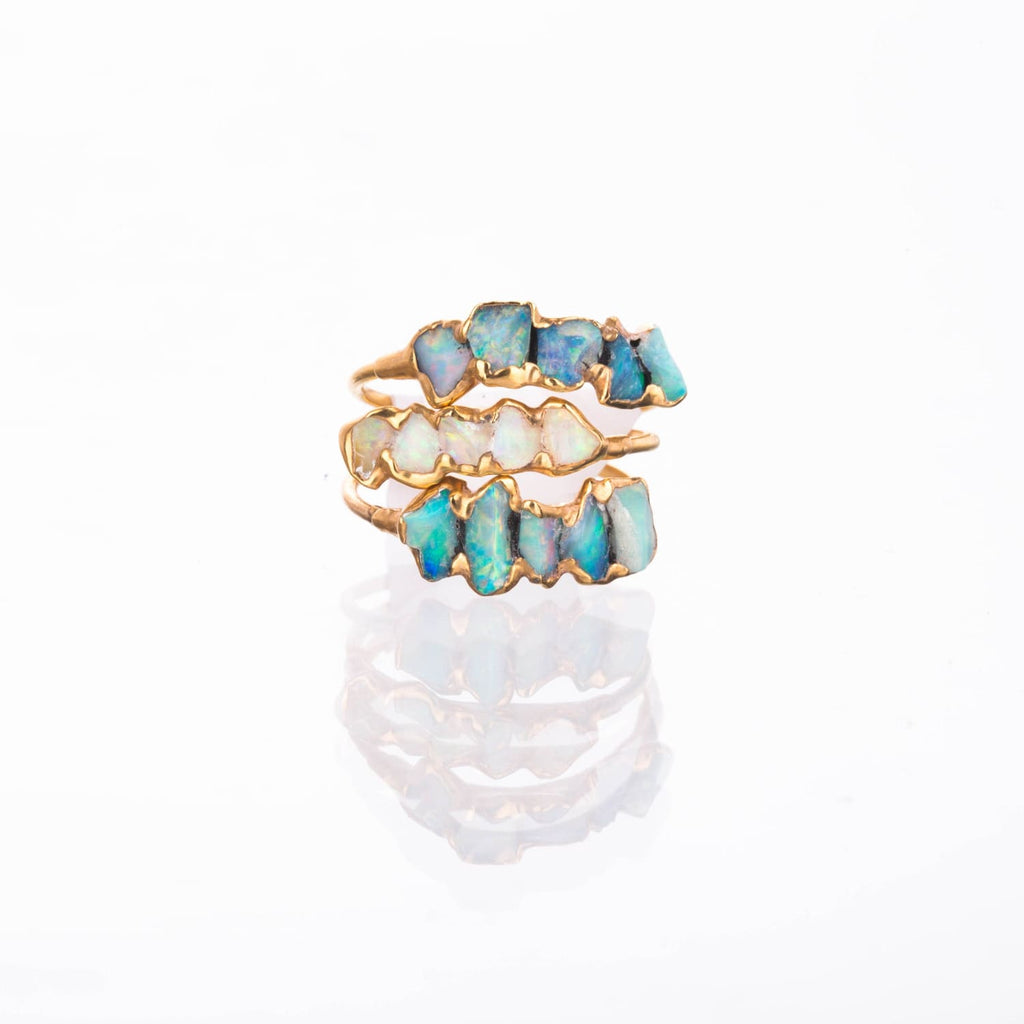 5 Stone Raw Opal Ring in Yellow Gold
