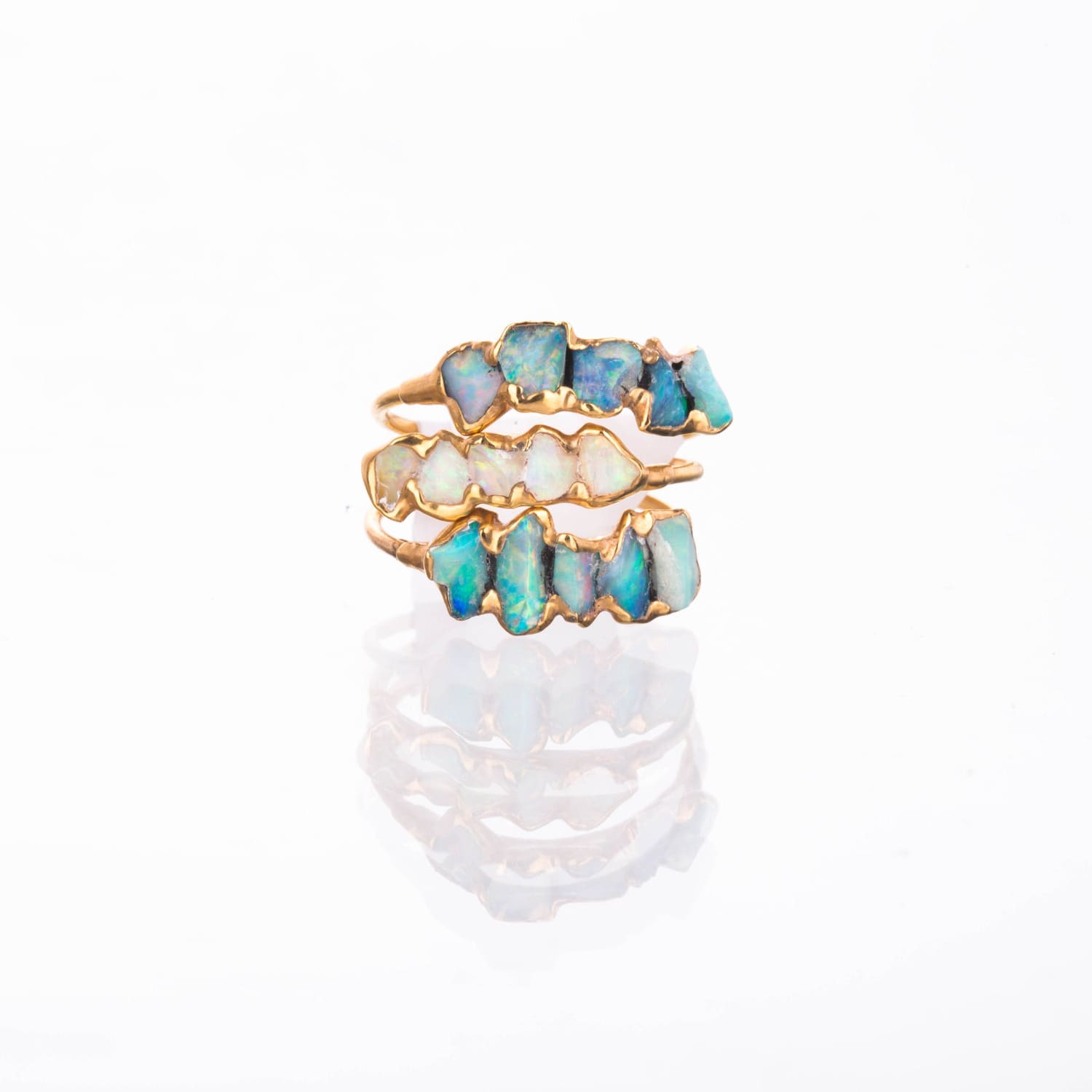 5 Stone Raw Opal Ring in Yellow Gold