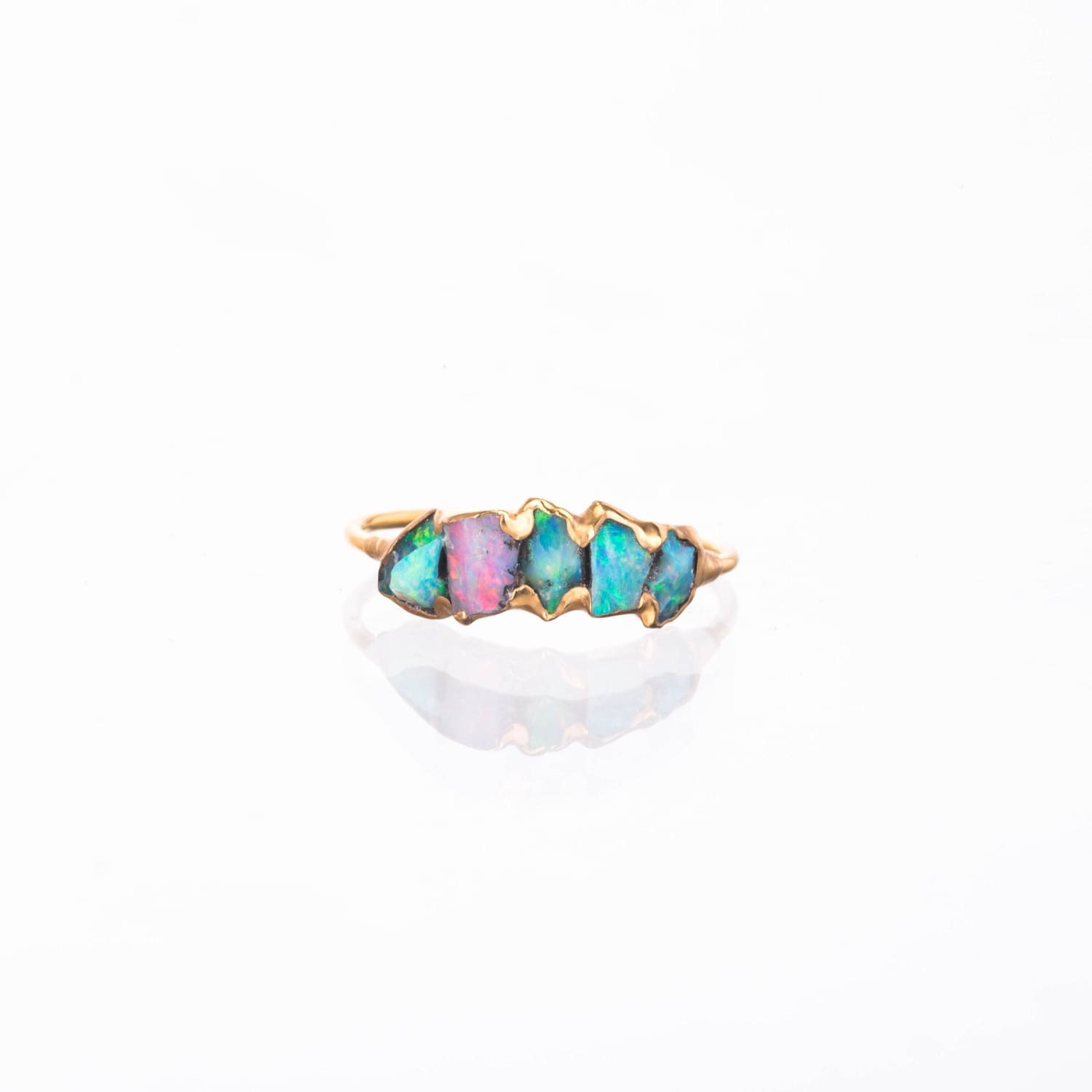 5 Stone Raw Opal Ring in Yellow Gold