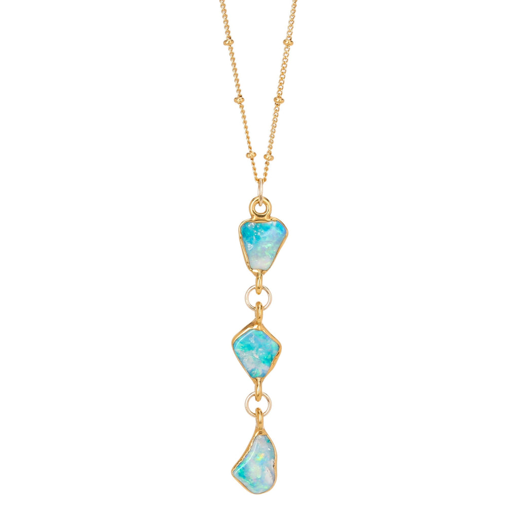 Triple Raw Opal Necklace • Australian Fire Opal Pendant • Crystal Fall Jewelry • October Birthstone Gift • 24k Gold Dip • by Ringcrush