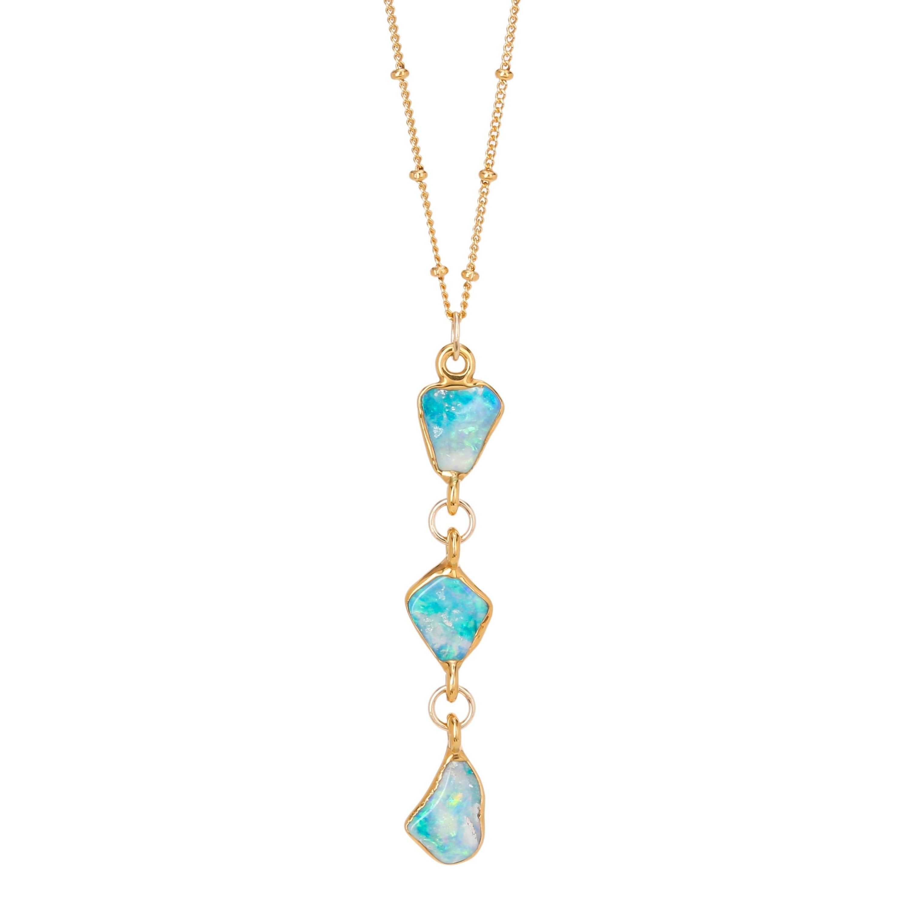 Triple Raw Opal Necklace • Australian Fire Opal Pendant • Crystal Fall Jewelry • October Birthstone Gift • 24k Gold Dip • by Ringcrush