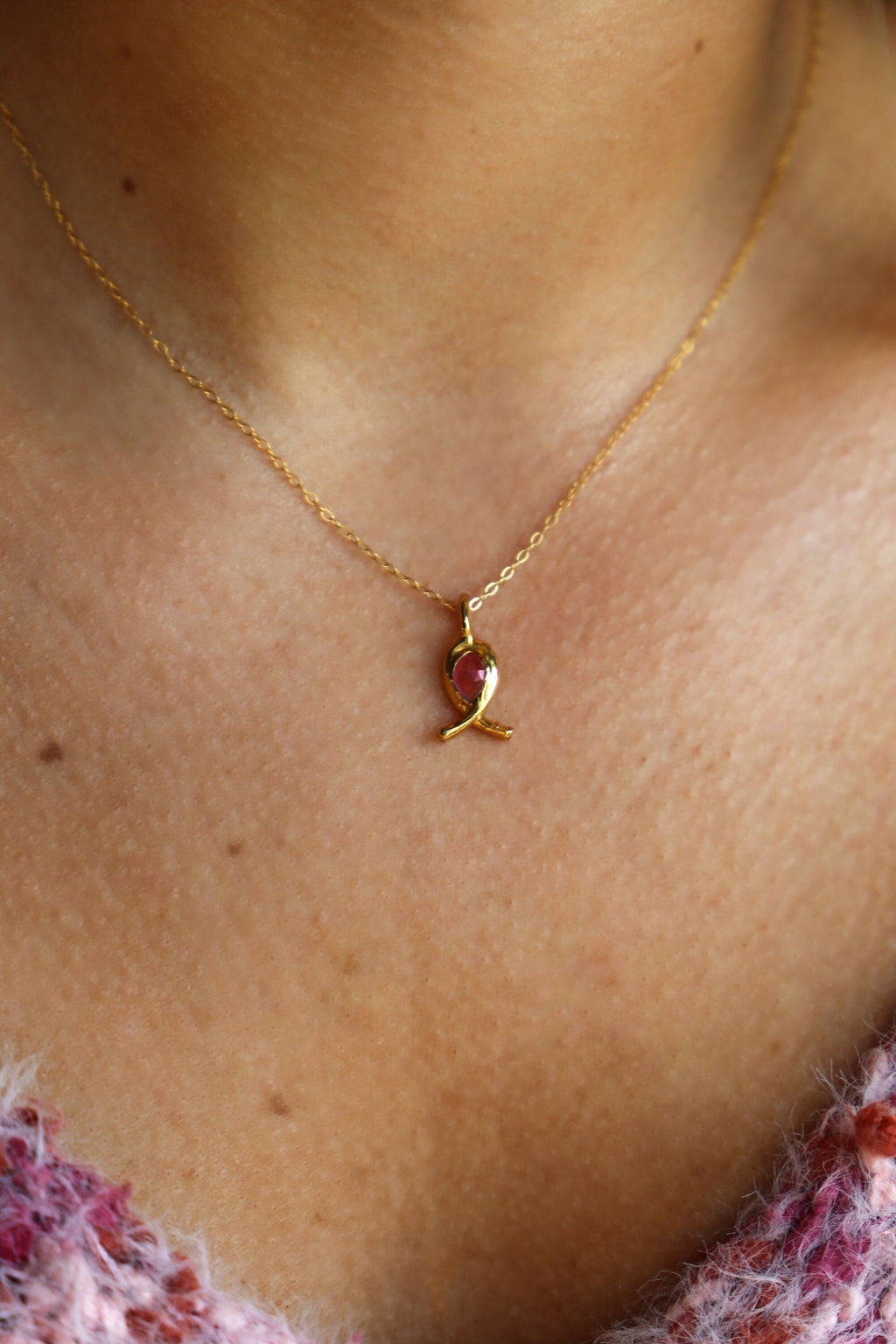 Pink Tourmaline Breast Cancer Ribbon Necklace · Gift for Her · Breast Cancer Awareness · 100% of Purchase goes towards Amy's Recovery