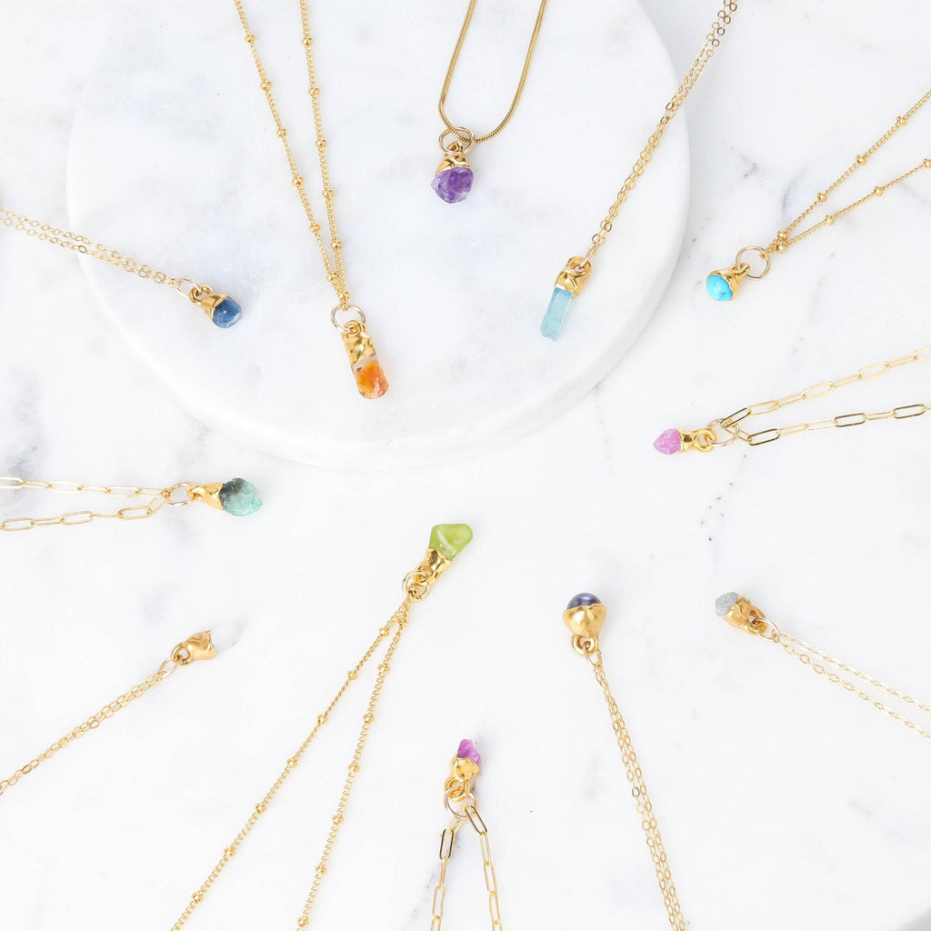 Custom Raw Birthstone Necklace • Personalized Mom Jewelry • Mother’s Day Gift • Kids Birthstone Necklace • Boho Family Jewelry