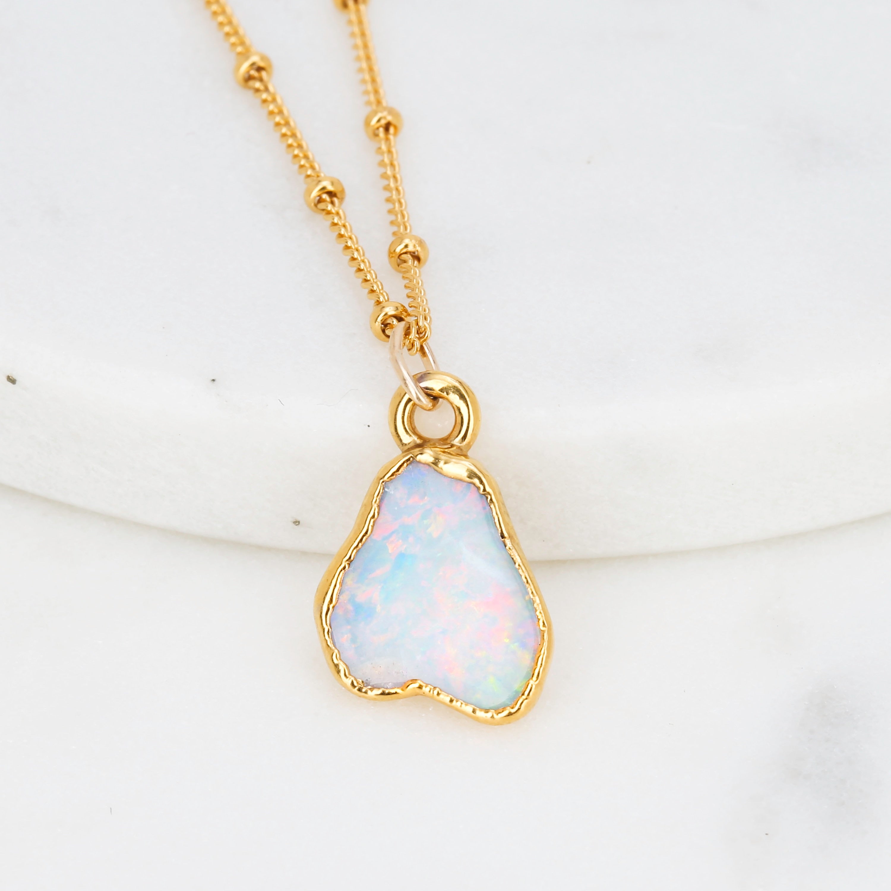Fire Opal Necklace • 24k Gold Fill Chain • Natural Australian Opal Jewelry • October Birthstone • Raw Opal Pendant