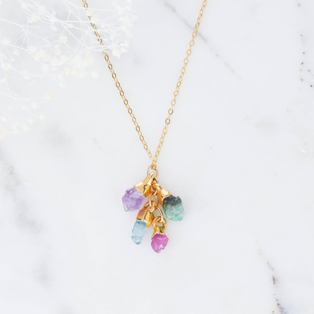 Custom Raw Birthstone Necklace • Personalized Mom Jewelry • Mother’s Day Gift • Kids Birthstone Necklace • Boho Family Jewelry