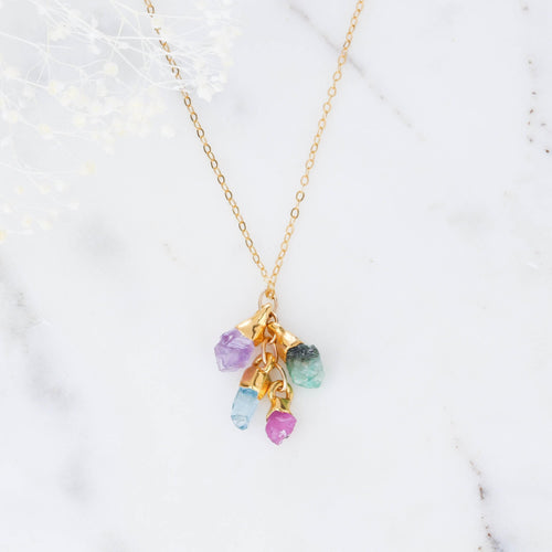 Custom Raw Birthstone Necklace • Personalized Mom Jewelry • Mother’s Day Gift • Kids Birthstone Necklace • Boho Family Jewelry
