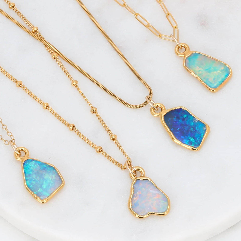 Gold Fire Opal Necklace • Ringcrush • Raw Australian Opal Pendant • October Birthstone •