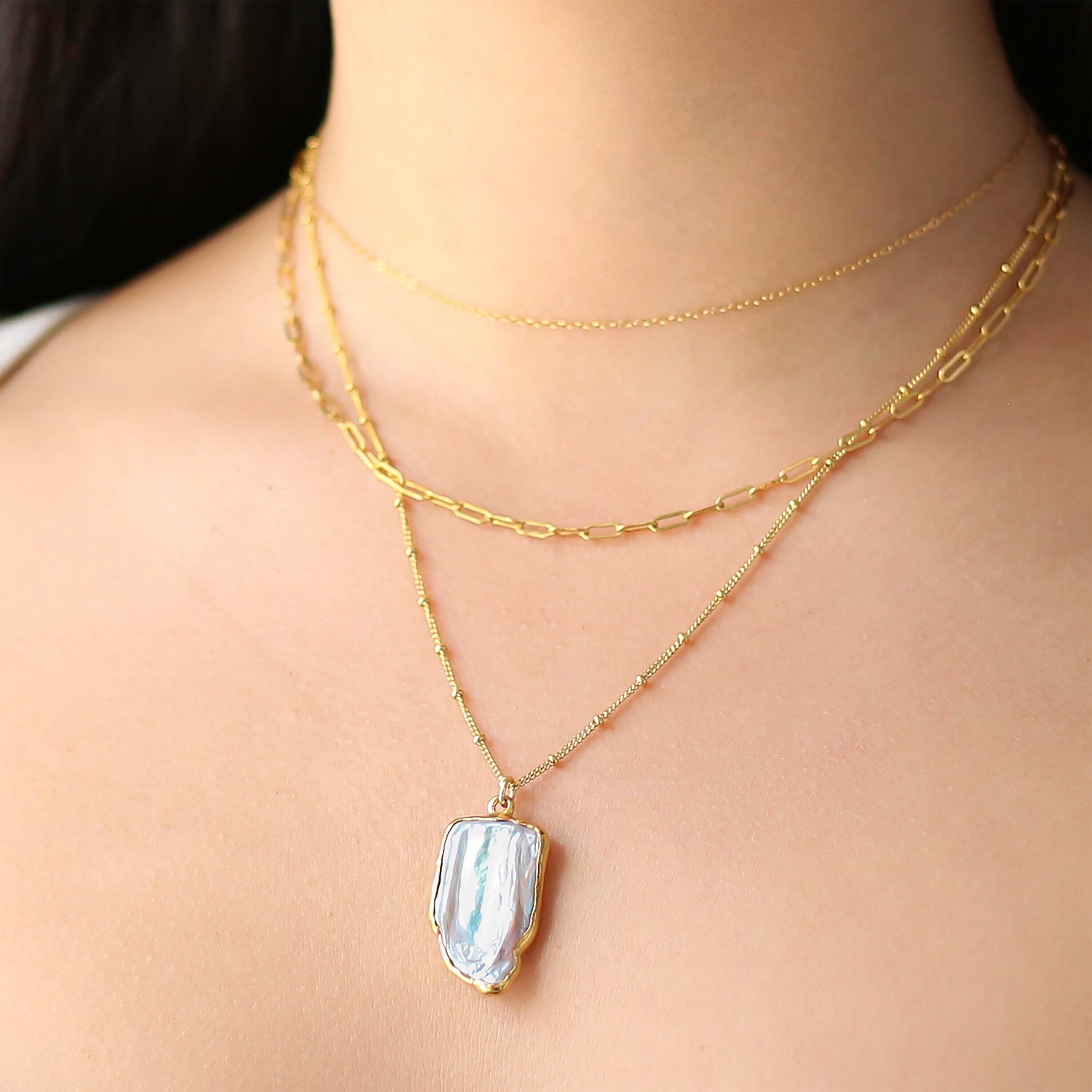 Baroque Pearl Necklace • Gold Filled • June Birthstone • Real Pearl Drop Necklace • Cute Fall Jewelry • Perfect Raw Pearl Choker • 24k Dip