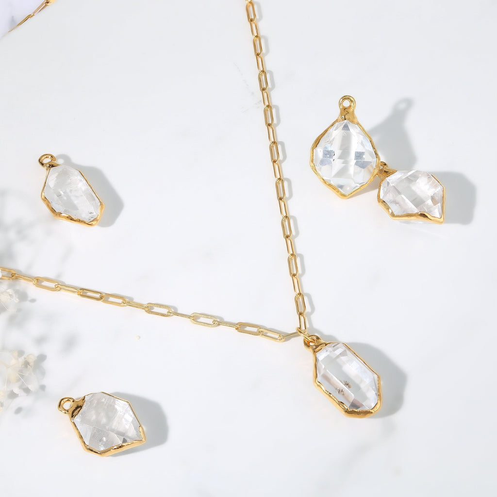Raw Herkimer Diamond Statement Necklace • Gold Filled • Clear Tibetan Quartz Pendant • Minimalist Fall Jewelry • April Stone • Handmade