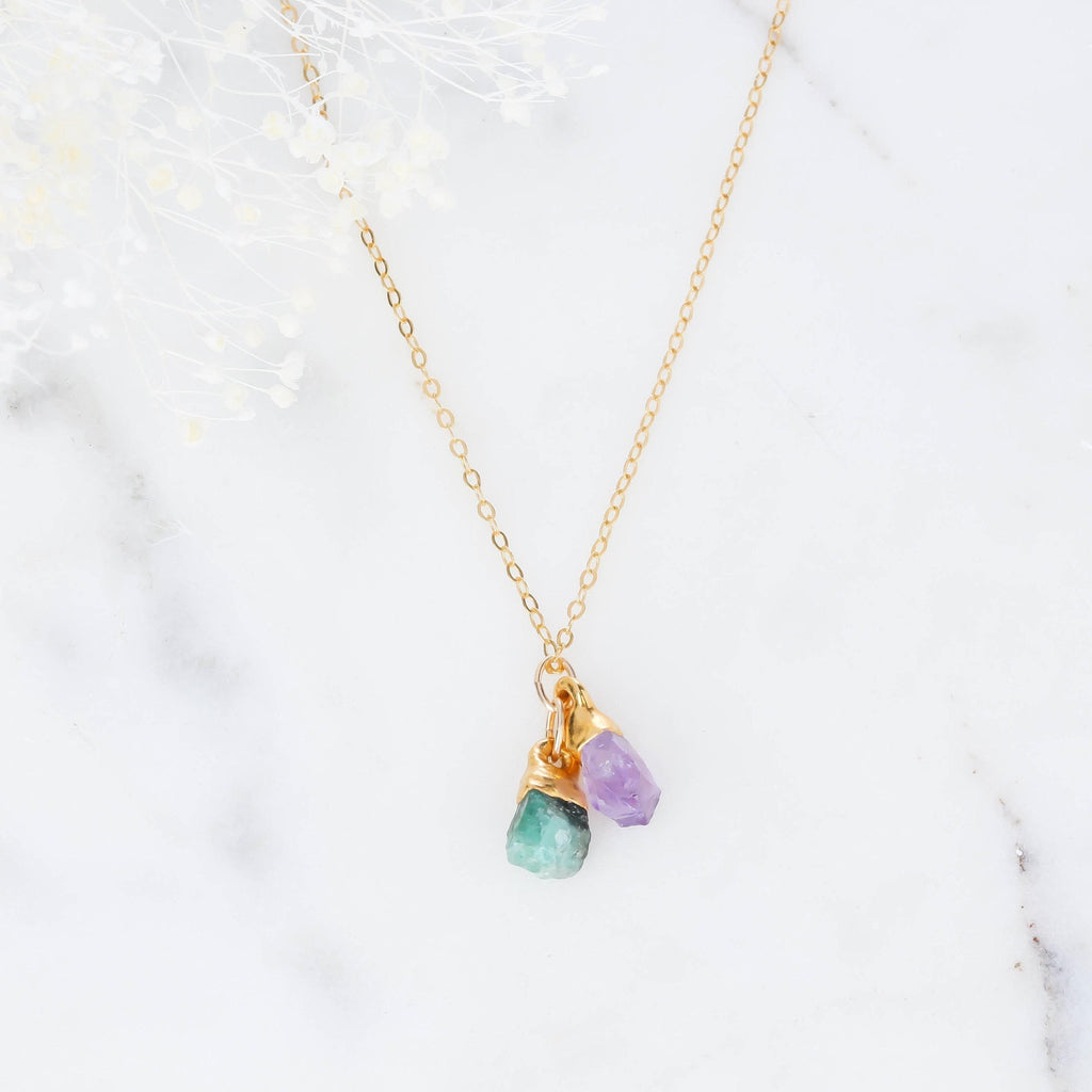 Custom Raw Birthstone Necklace • Mother of 2 • Unique Mother's Day Gift • Natural Kids Birthstone Family Necklace • Boho Raw Gemstone