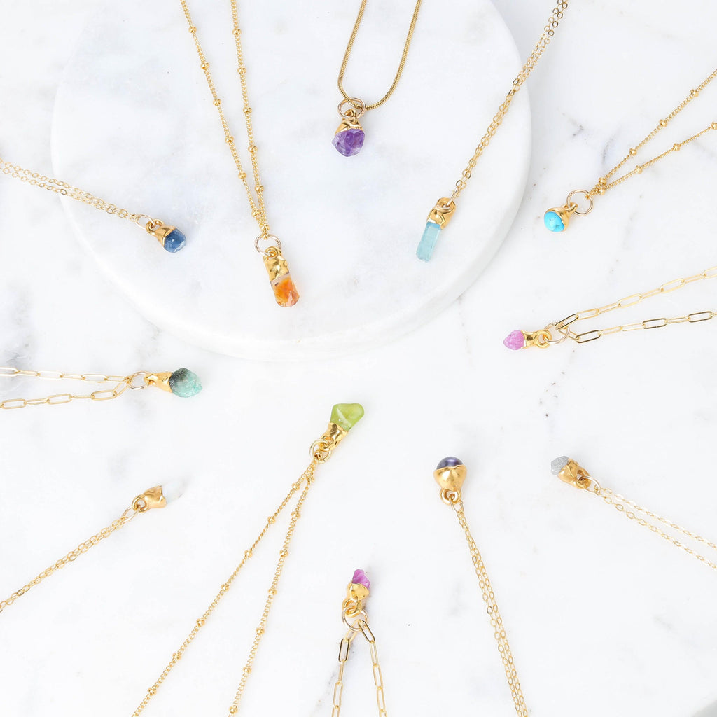 Custom Raw Birthstone Necklace • Mother of 2 • Unique Mother's Day Gift • Natural Kids Birthstone Family Necklace • Boho Raw Gemstone