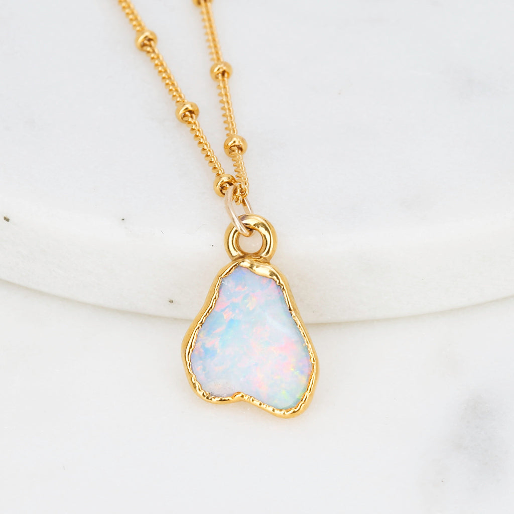Raw Fire Opal Necklace • Gold Fill • Real Handmade Australian Opal Jewelry • October Birthstone Gift • Boho Gemstone Pendant Libra Scorpio
