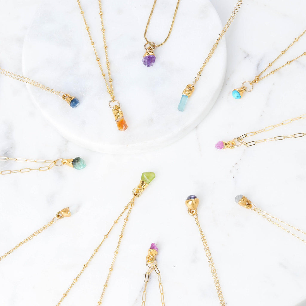 Raw Emerald Necklace, Gold Filled, May Birthstone, Raw Gemstone Crystal Pendant, Taurus, Whimsigoth • 24k Dip • Handmade