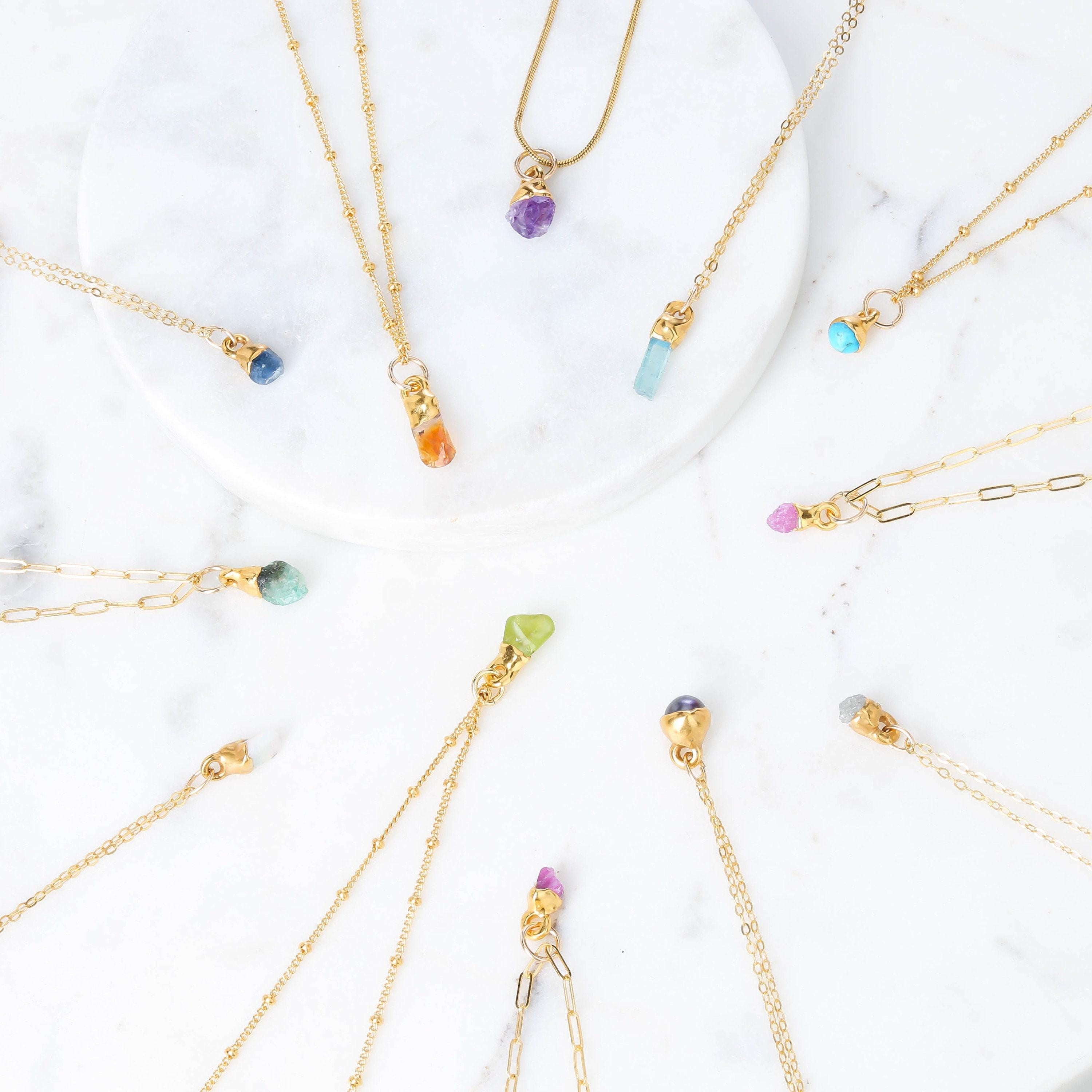 Raw Emerald Necklace, Gold Filled, May Birthstone, Raw Gemstone Crystal Pendant, Taurus, Whimsigoth • 24k Dip • Handmade
