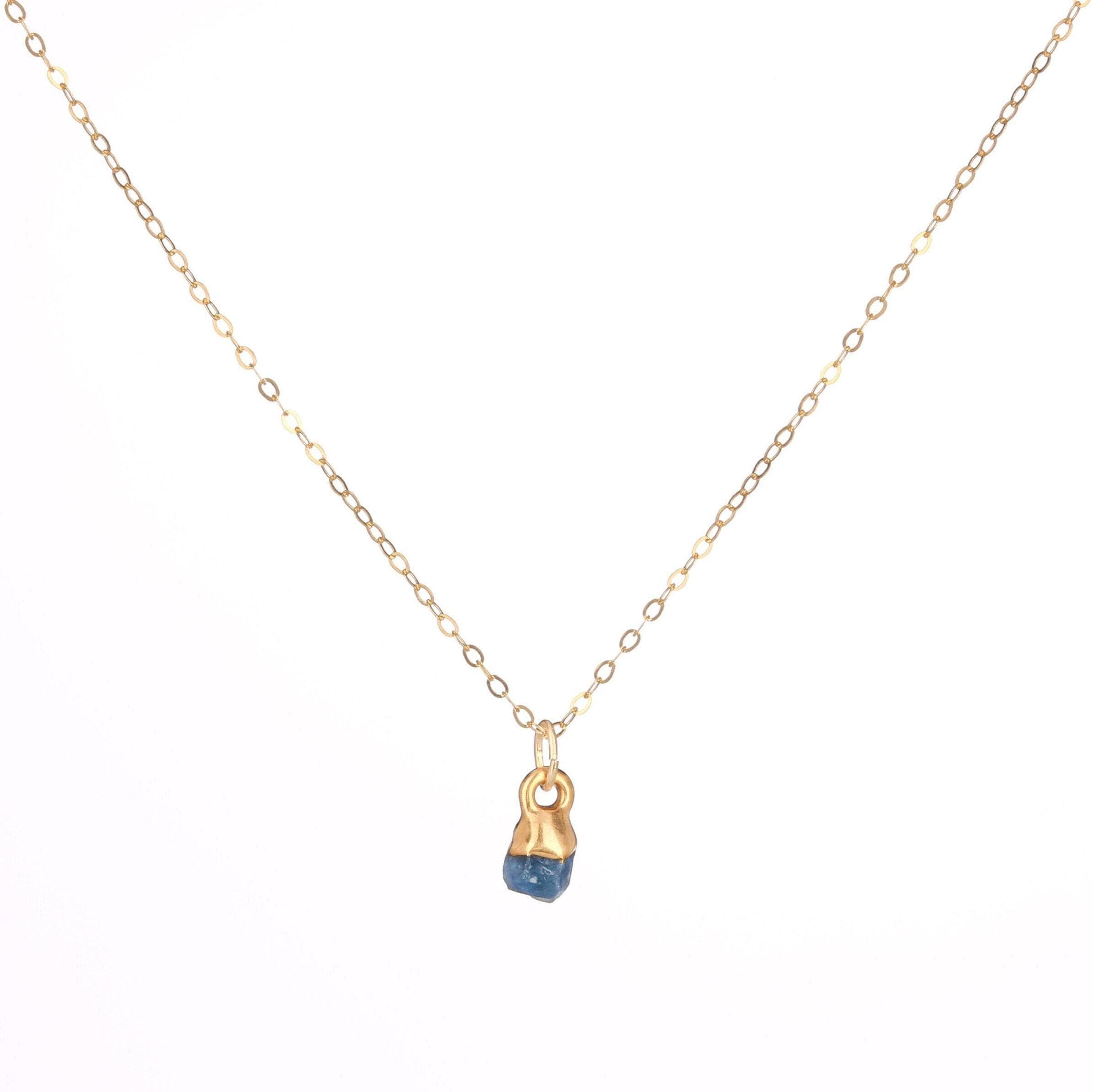 Raw Sapphire Necklace • September Birthstone • Virgo • Dainty Gemstone Crystal Pendant • 24k Dip • Handmade