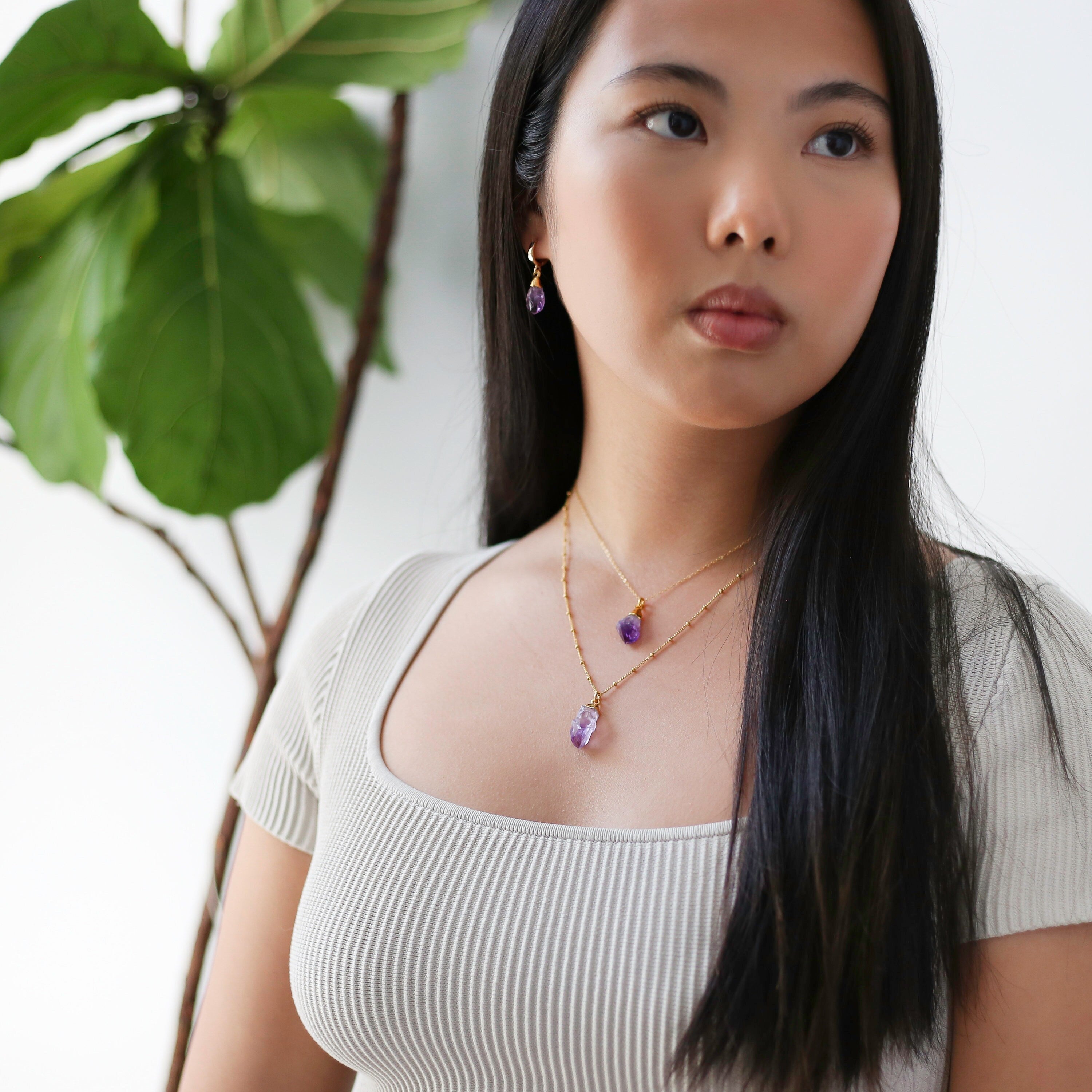 Large Raw Amethyst Necklace • Gold Filled Chain • February Birthstone • Witchy Fall Crystal Jewelry • Handmade Jewelry • Purple Gemstone