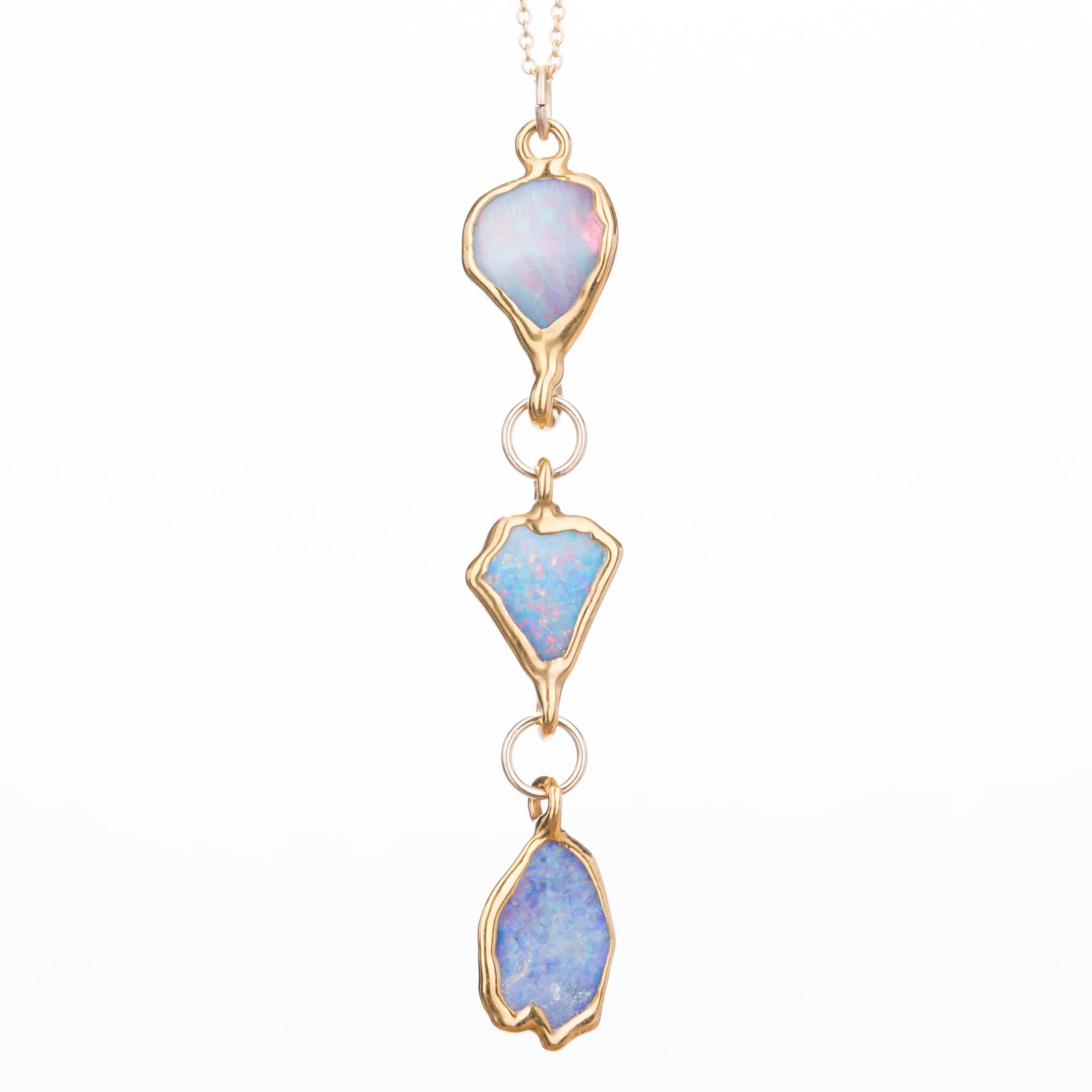 Triple Raw Opal Necklace • Australian Fire Opal Pendant • Crystal Fall Jewelry • October Birthstone Gift • 24k Gold Dip • by Ringcrush