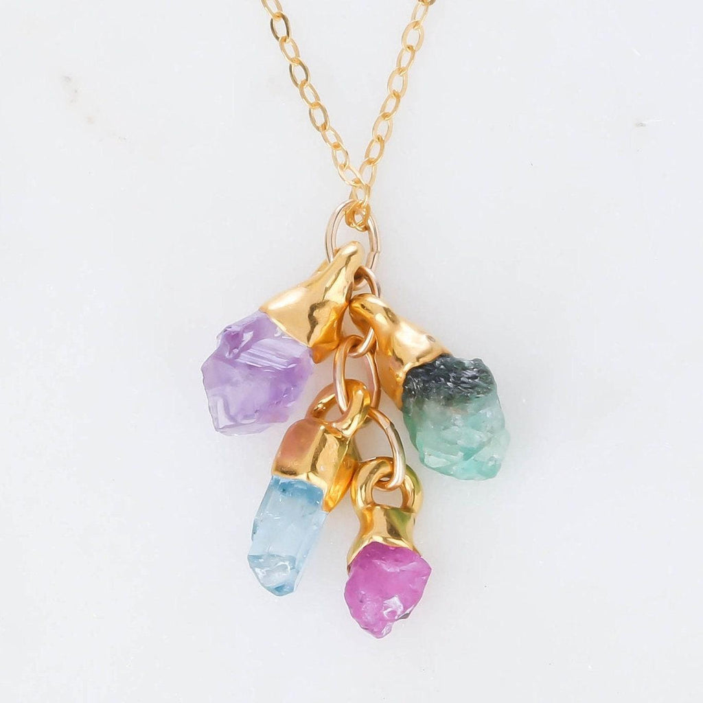 Custom Raw Birthstone Necklace • Mother of 2 • Unique Mother's Day Gift • Natural Kids Birthstone Family Necklace • Boho Raw Gemstone