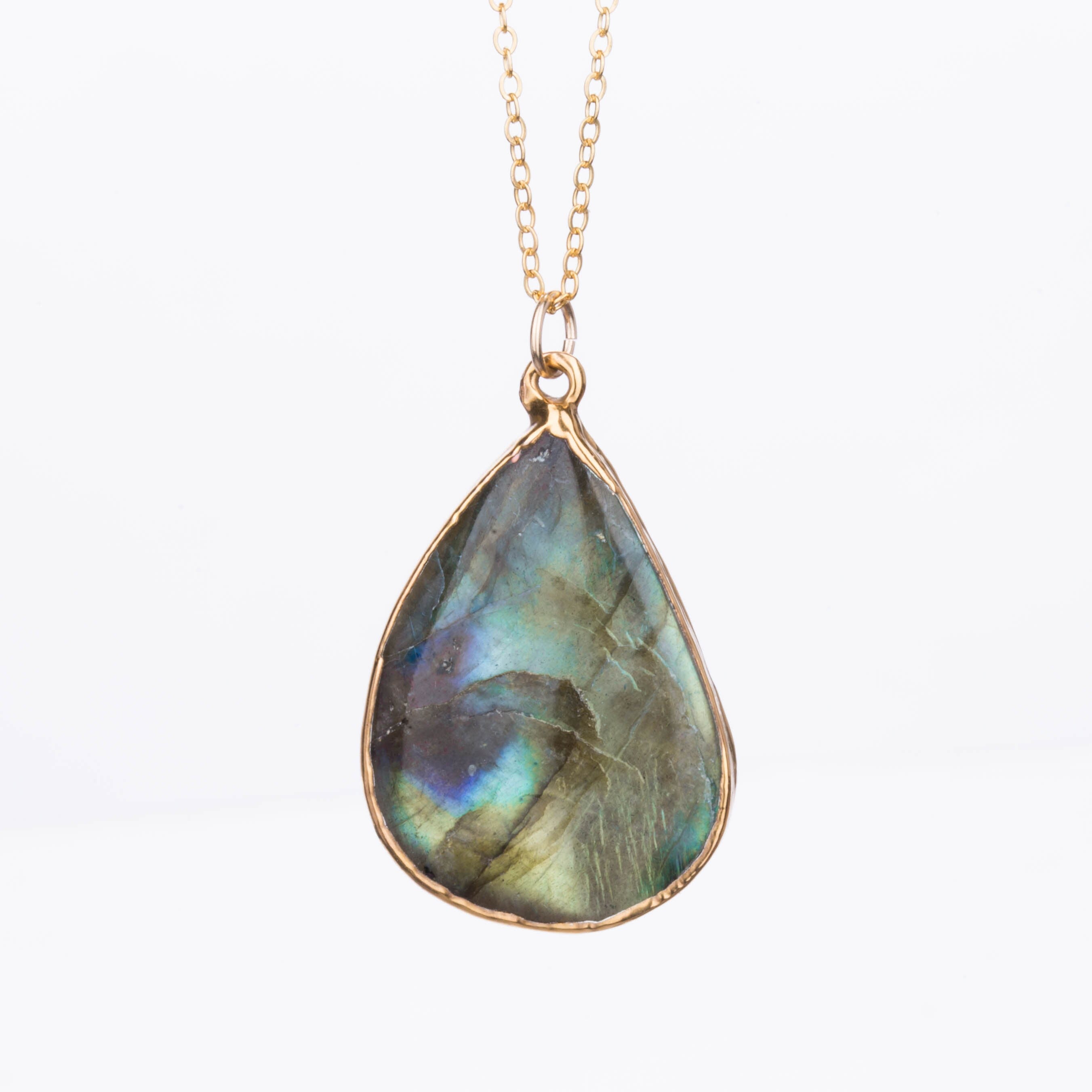 Statement Raw Labradorite Necklace • Gold Filled • Whimsigoth Crystal Pendant • Chunky Gemstone Statement Jewelry • Handmade Gift  • 24k Dip