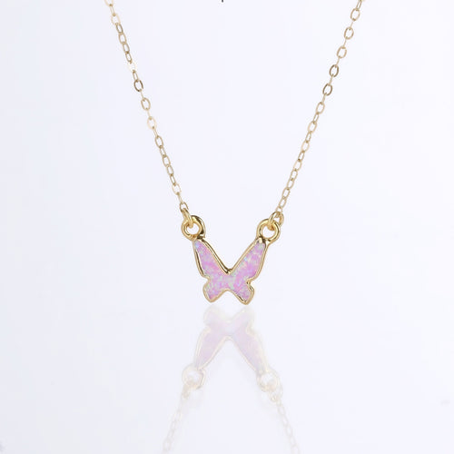 Butterfly Opal Necklace • Dainty Butterfly Pendant • Kyocera Opal • October Birthstone • Feminine Girly Pink Opal Jewelry • 24k Dip