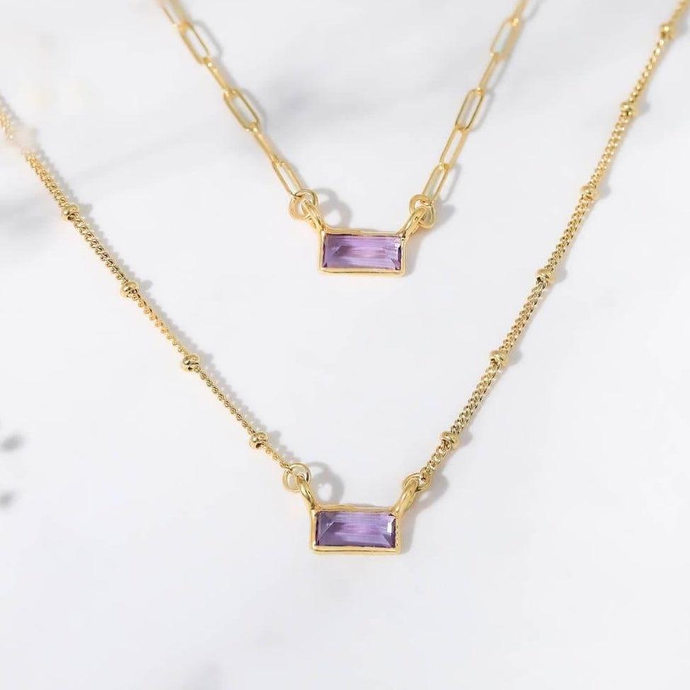 Amethyst Dainty Baguette Necklace