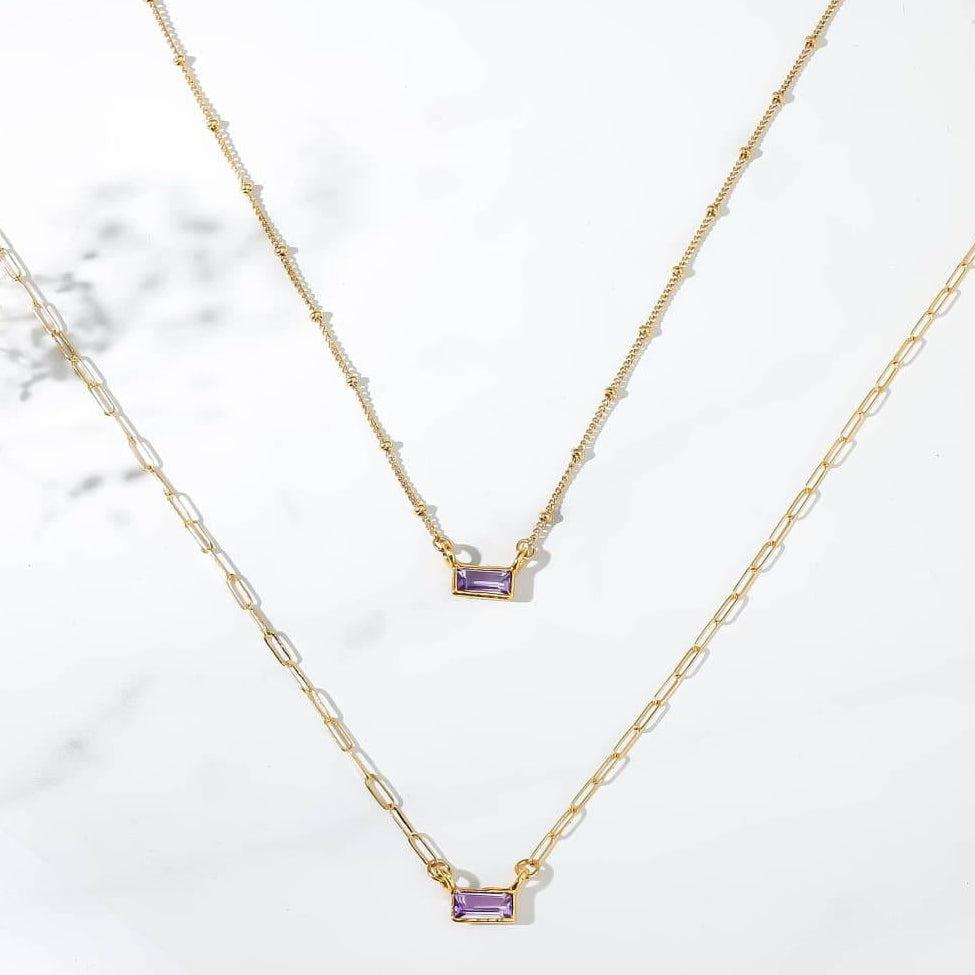 Amethyst Dainty Baguette Necklace