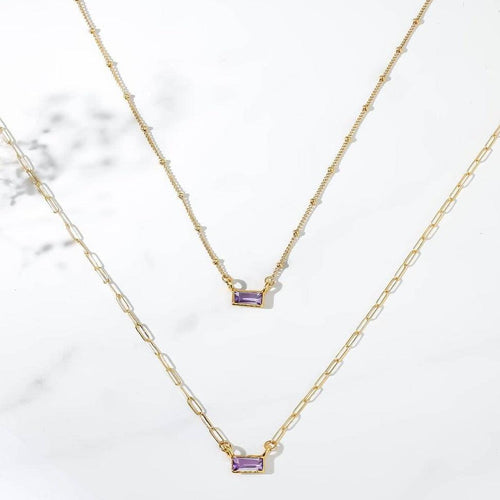 Amethyst Dainty Baguette Necklace