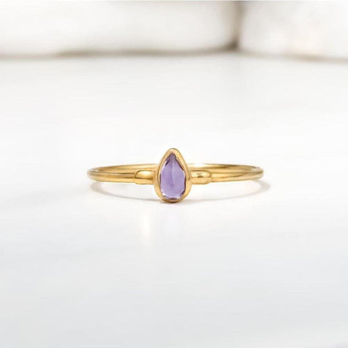 Amethyst Dainty Pear Ring