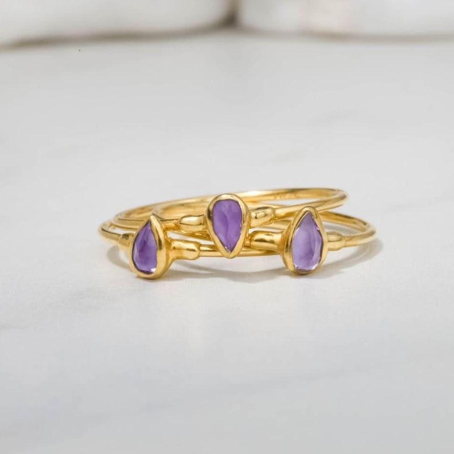 Amethyst Dainty Pear Ring